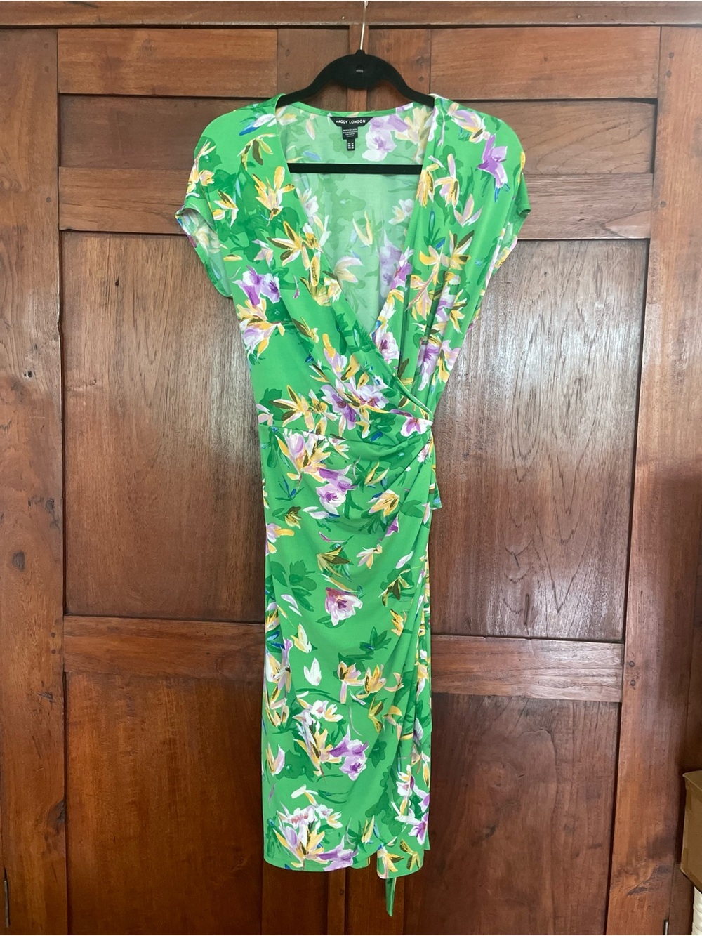 Maggy London Green Floral Midi Wrap Dress